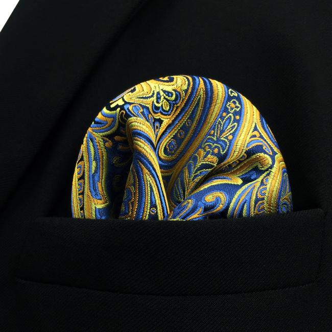 Shlax & Wing UH13 Paisley Blue Yellow Pink Pocket Square Mens Neckties Jacquard Woven Hanky
