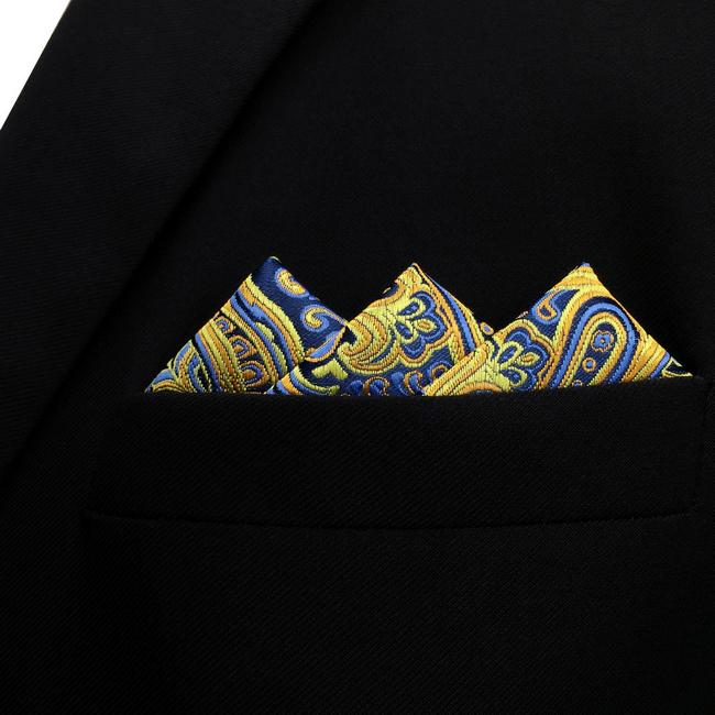 Shlax & Wing UH13 Paisley Blue Yellow Pink Pocket Square Mens Neckties Jacquard Woven Hanky