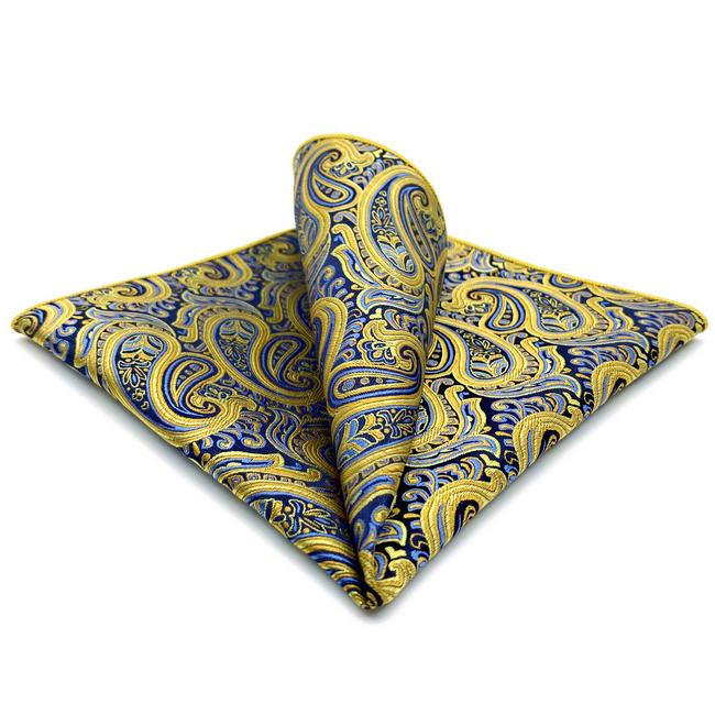 shlax & wing UH13 Paisley Blue Yellow Pink Pocket Square Mens Neckties Jacquard Woven Hanky