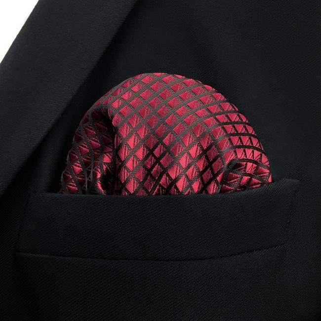 Shlax & Wing UH25 Solid Checked Burgundy Crimson Black Pocket Square Mens Neckties Jacquard Woven