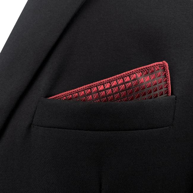 Shlax & Wing UH25 Solid Checked Burgundy Crimson Black Pocket Square Mens Neckties Jacquard Woven