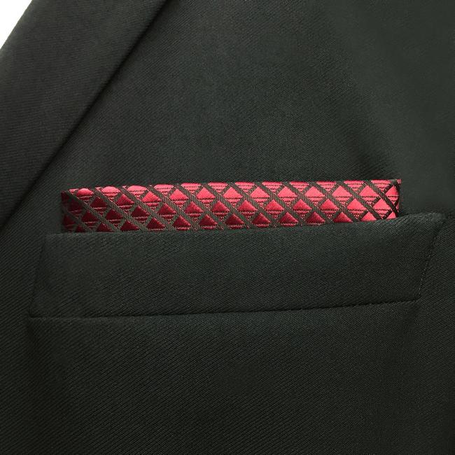 Shlax & Wing UH25 Solid Checked Burgundy Crimson Black Pocket Square Mens Neckties Jacquard Woven