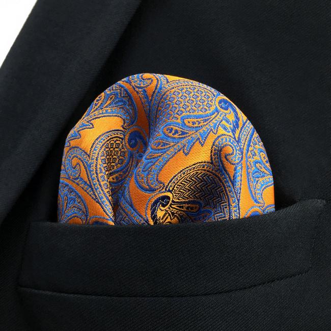 Shlax & Wing UH26 Paisley Wedding Gold Blue Pocket Square Mens Neckties Jacquard Woven Hanky