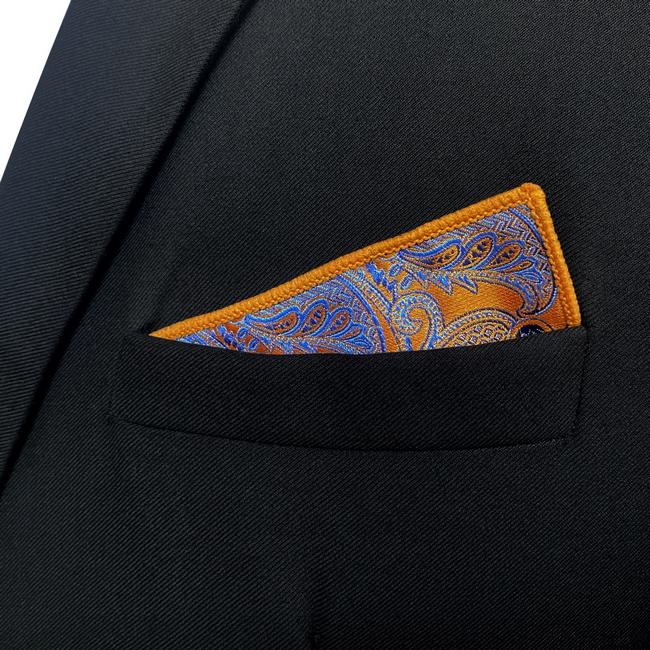Shlax & Wing UH26 Paisley Wedding Gold Blue Pocket Square Mens Neckties Jacquard Woven Hanky