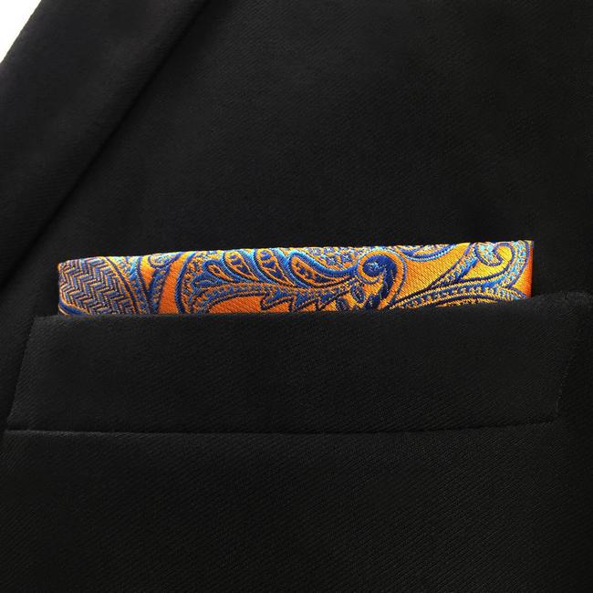 Shlax & Wing UH26 Paisley Wedding Gold Blue Pocket Square Mens Neckties Jacquard Woven Hanky