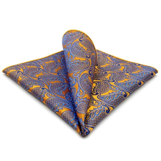 shlax & wing UH26 Paisley Wedding Gold Blue Pocket Square Mens Neckties Jacquard Woven Hanky