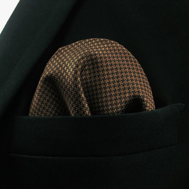 Shlax & Wing UH27 Khaki Houndstooth Mens Pocket Square Fashion Classic Handkerchief Silk Dress Hanky