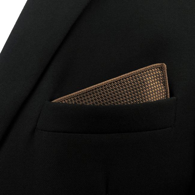 Shlax & Wing UH27 Khaki Houndstooth Mens Pocket Square Fashion Classic Handkerchief Silk Dress Hanky