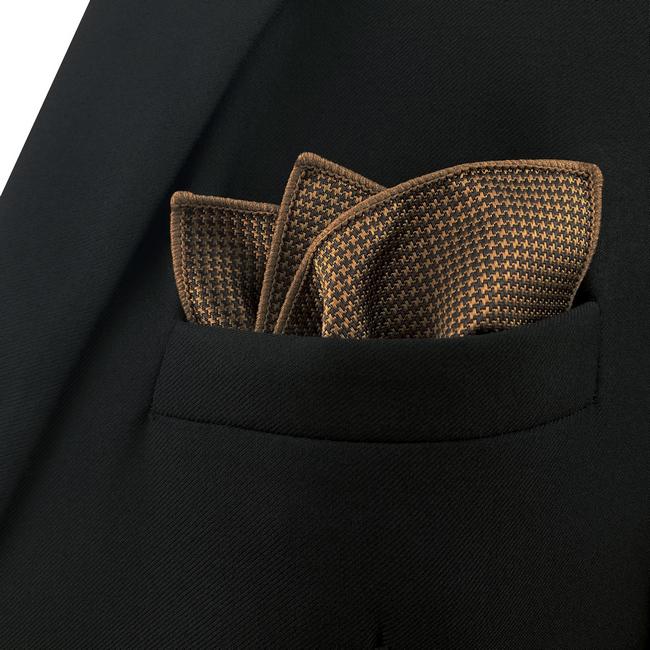 Shlax & Wing UH27 Khaki Houndstooth Mens Pocket Square Fashion Classic Handkerchief Silk Dress Hanky