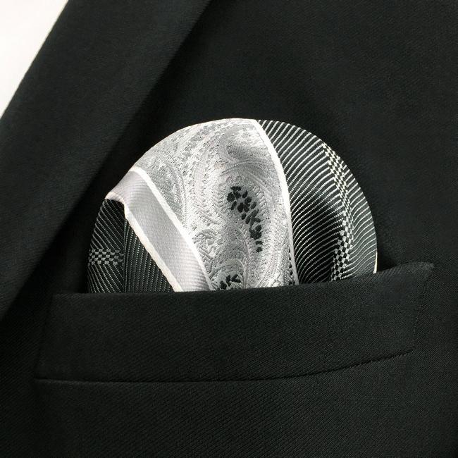 Shlax & Wing UH29 White Paisley Mens Pocket Square Fashion Classic Handkerchief Silk Dress Hanky