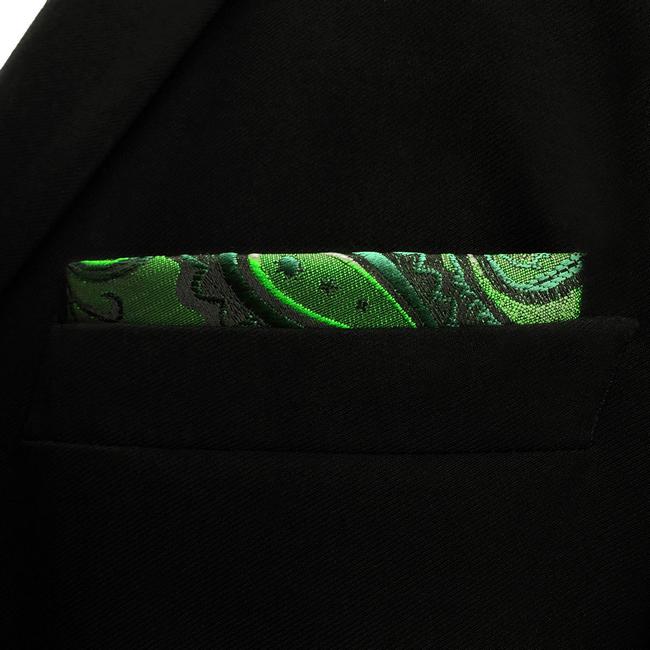 Shlax & Wing UH30 Paisley Dark Green Black Pocket Square Mens Neckties Jacquard Woven