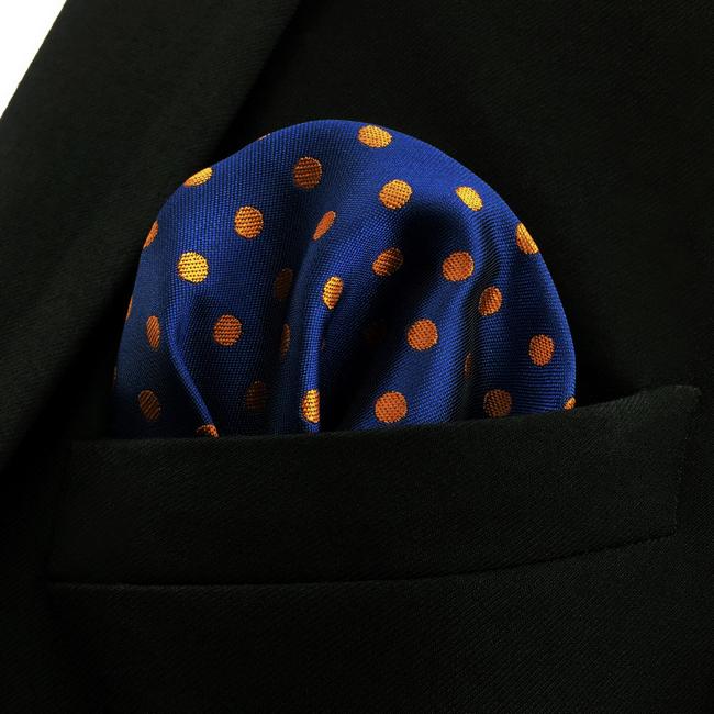 Shlax & Wing UH5 Navy Orange Dots Mens Pocket Square Fashion Classic Handkerchief Silk Dress Hanky