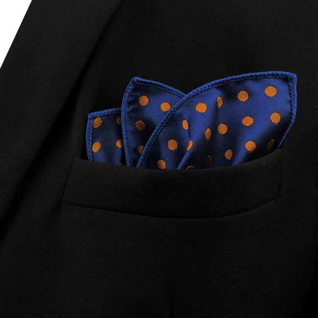 Shlax & Wing UH5 Navy Orange Dots Mens Pocket Square Fashion Classic Handkerchief Silk Dress Hanky