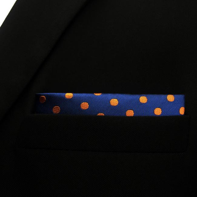 Shlax & Wing UH5 Navy Orange Dots Mens Pocket Square Fashion Classic Handkerchief Silk Dress Hanky