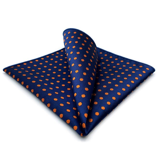 shlax & wing UH5 Navy orange Dots Mens Pocket Square Fashion Classic Handkerchief Silk Dress Hanky