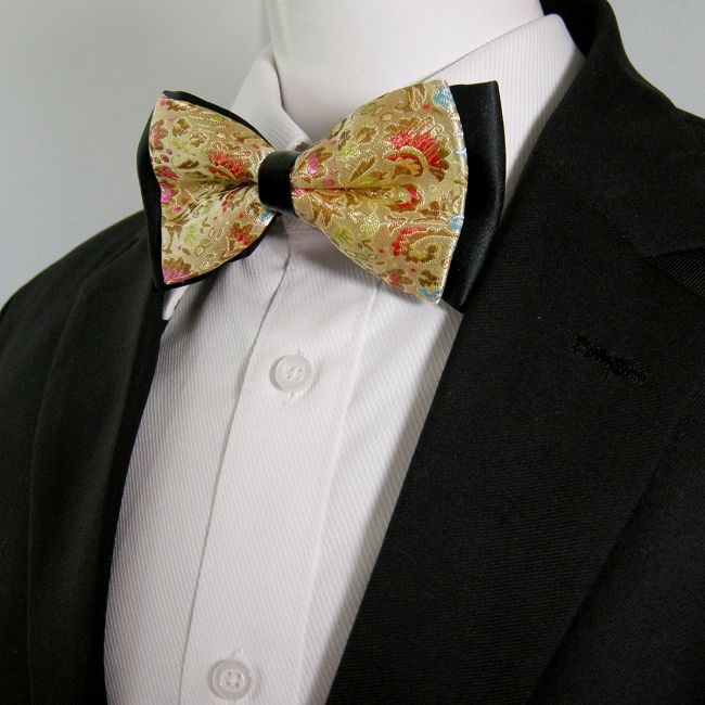shlax & wing Wedding Gold Red Floral Mens Pre-tied Ajustable SilkBlend Wedding Dress Fashion SilkBlend Bow Tie