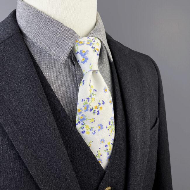 Shlax & Wing White Floral Men’s Skinny Necktie Cotton 6cm Gift Wedding Party Casual Gravatas