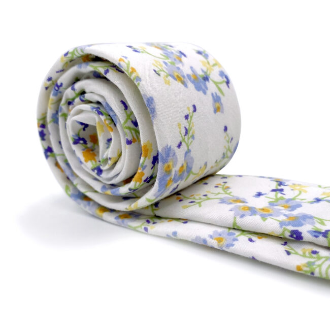 Shlax & Wing White Floral Men’s Skinny Necktie Cotton 6cm Gift Wedding Party Casual Gravatas