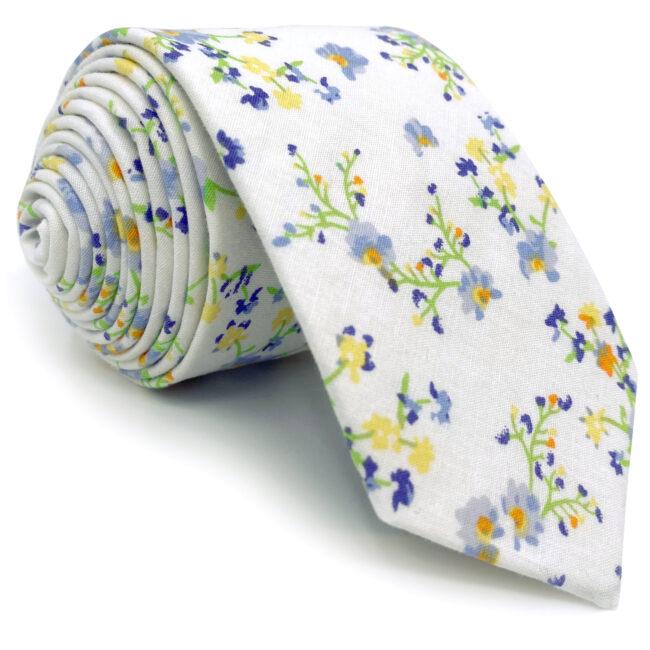shlax & wing White Floral Men’s Skinny Necktie Cotton 6cm Gift Wedding Party Casual Gravatas
