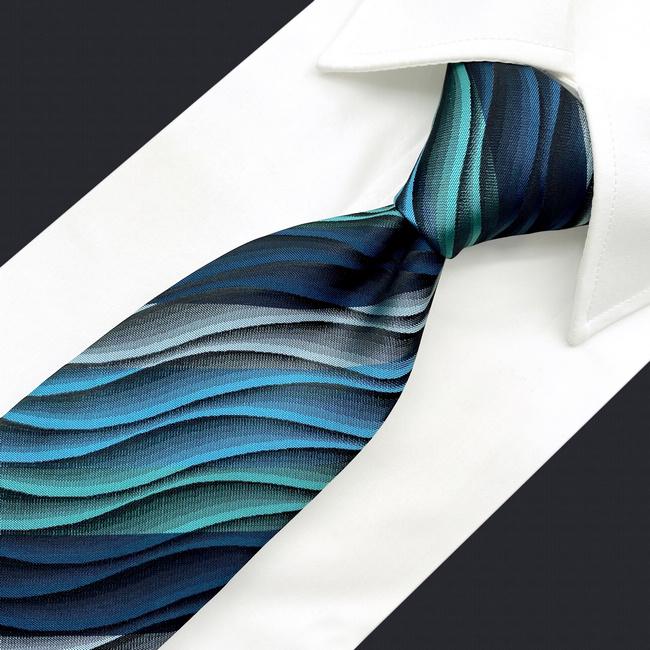 Shlax & Wing Y23 Turquoise Multicolor Ripple Abstract Classic Silk Mens Necktie Bow Tie Pocket Square Cufflinks Set