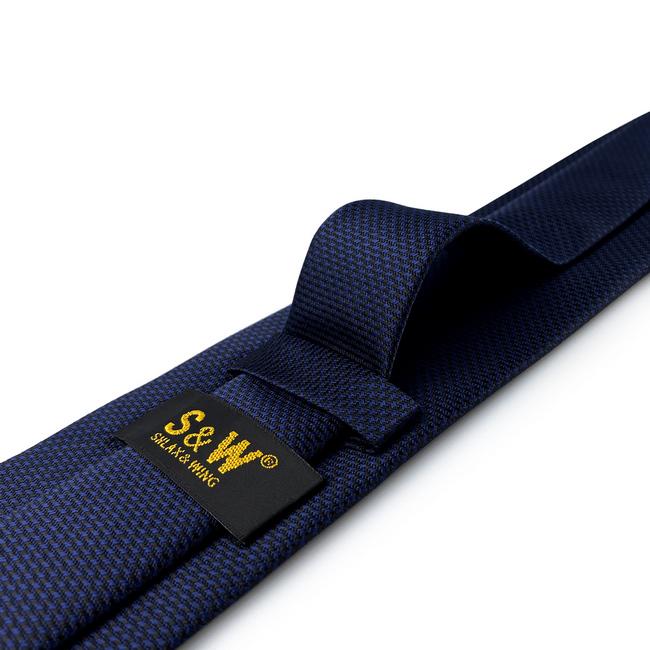 Shlax & Wing Y25 Navy Solid Handmade Jacquard Woven Classic Men Necktie Tie Bow Tie Pocket Square Cufflinks Set