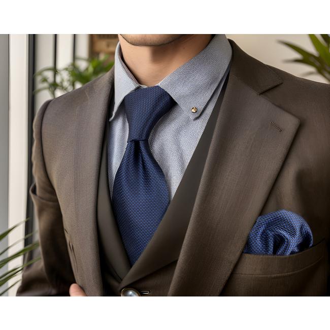 shlax & wing Y25 Navy Solid Handmade Jacquard Woven Classic Men Necktie Tie Bow tie Pocket Square Cufflinks Set