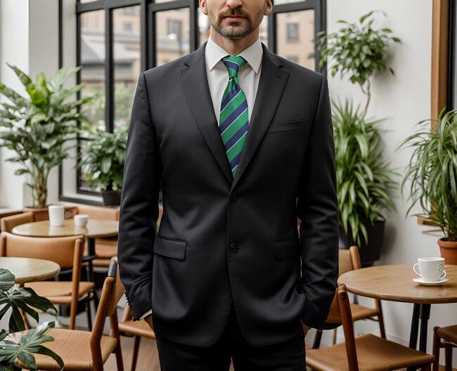 Shlax & Wing Y27 Navy Green Striped Silk Fashion Brand New Men Ties Neckties Bow Tie Pocket Square Set