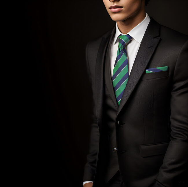 Shlax & Wing Y27 Navy Green Striped Silk Fashion Brand New Men Ties Neckties Bow Tie Pocket Square Set