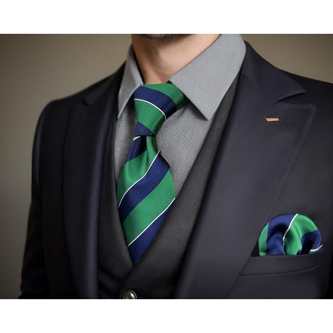 shlax & wing Y27 Navy Green Striped Silk Fashion Brand New Men Ties Neckties Bow tie Pocket Square Set