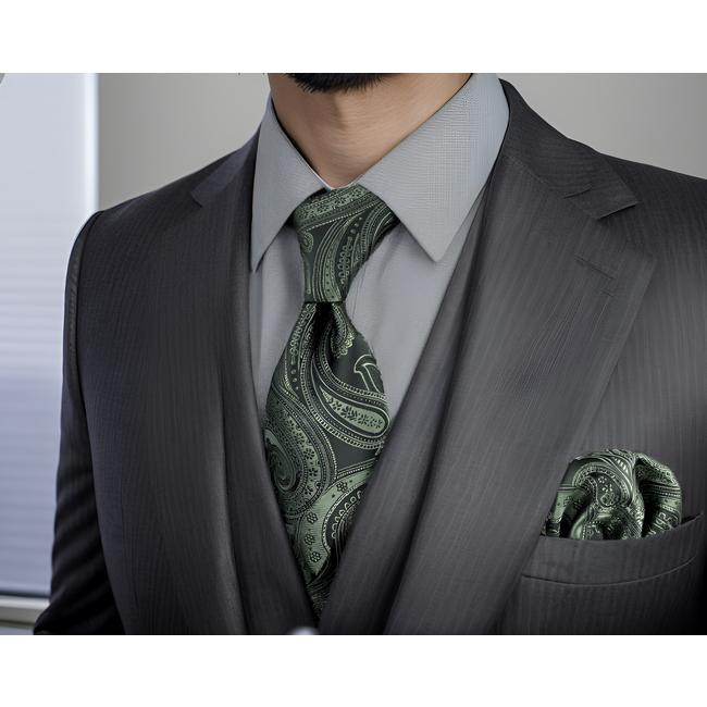 shlax & wing Y30 Deep green Paisley Silk Jacquard Woven Classic Fashion Men Necktie Tie