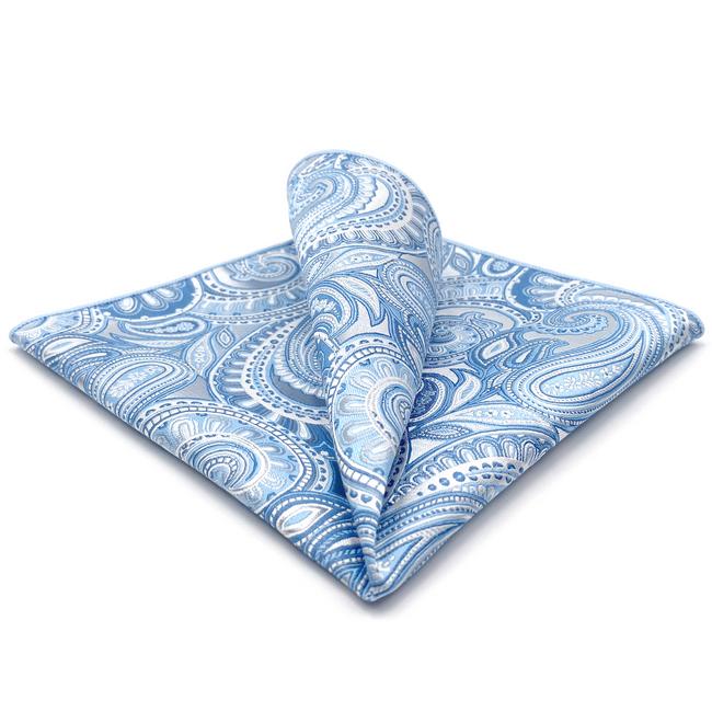 shlax & wing YH12 Paisley Azure Silver Mens Hankies 100% Silk Jacquard Woven Fashion Brand New Hanky