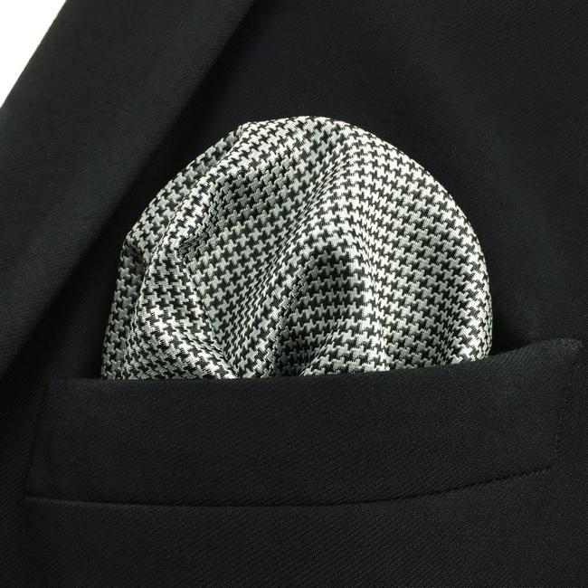 Shlax & Wing YH20 Houndstooth White Black Silk Hanky Mens Ties Jacquard Woven Pocket Square Fashion Casual Dress
