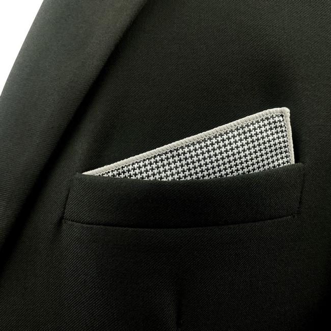 Shlax & Wing YH20 Houndstooth White Black Silk Hanky Mens Ties Jacquard Woven Pocket Square Fashion Casual Dress
