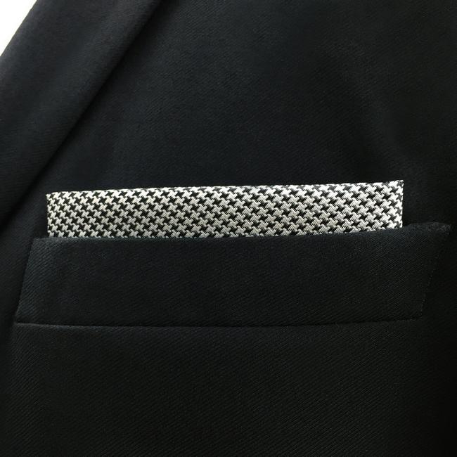 Shlax & Wing YH20 Houndstooth White Black Silk Hanky Mens Ties Jacquard Woven Pocket Square Fashion Casual Dress