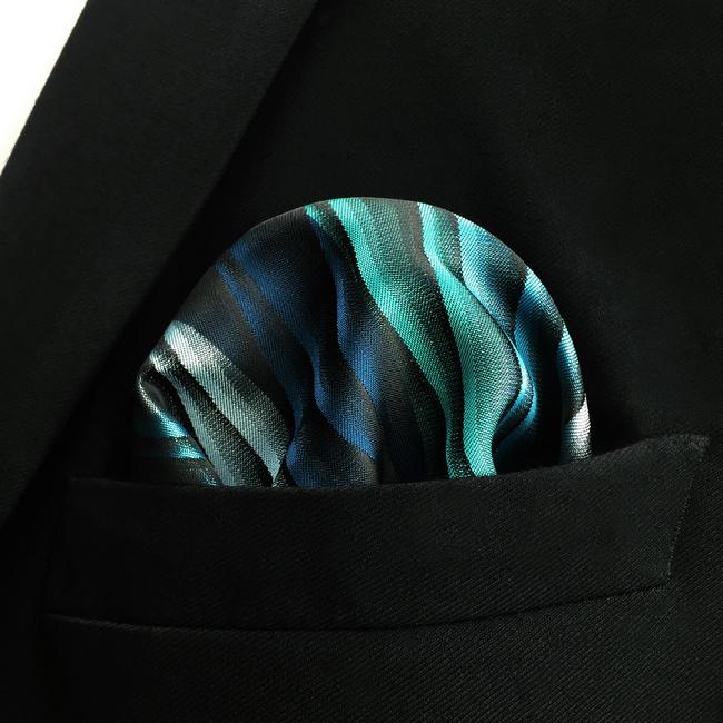 Shlax & Wing YH23 Turquoise Multicolor Ripple Abstract Classic Silk Handkerchief