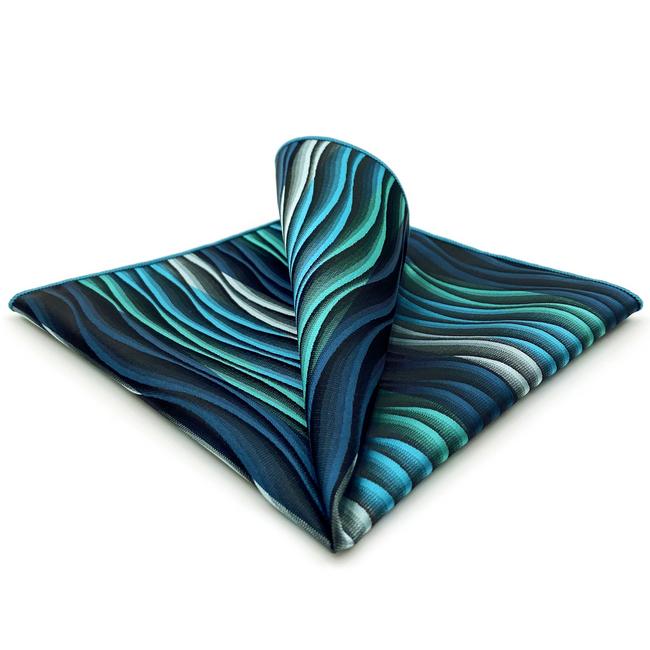 shlax & wing YH23 Turquoise Multicolor Ripple Abstract Classic Silk Handkerchief