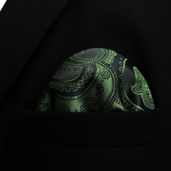 Shlax & Wing YH30 Deep Green Paisley Silk Jacquard Woven Classic Fashion Pocket Square Mens Hanky