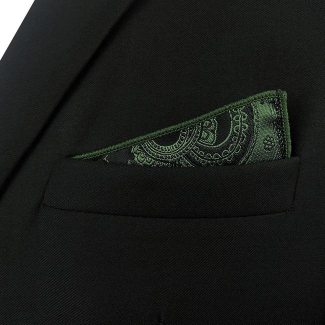 Shlax & Wing YH30 Deep Green Paisley Silk Jacquard Woven Classic Fashion Pocket Square Mens Hanky