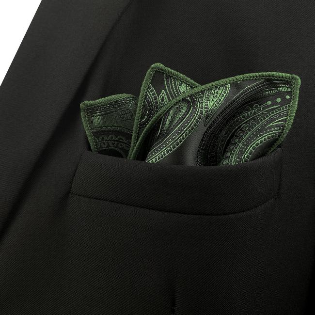 Shlax & Wing YH30 Deep Green Paisley Silk Jacquard Woven Classic Fashion Pocket Square Mens Hanky