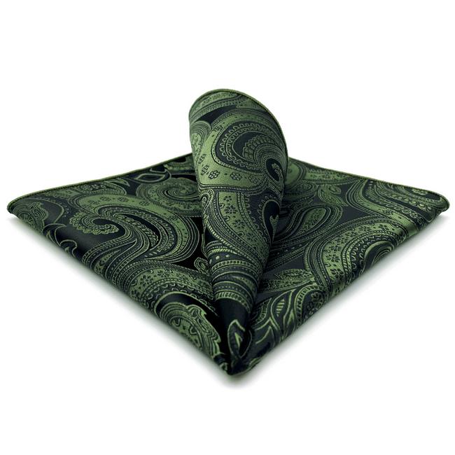 shlax & wing YH30 Deep green Paisley Silk Jacquard Woven Classic Fashion Pocket Square Mens Hanky