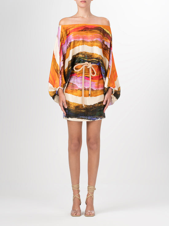 Silvia Tcherassi Vestido Manon Orange Orchid Abstract Stripes