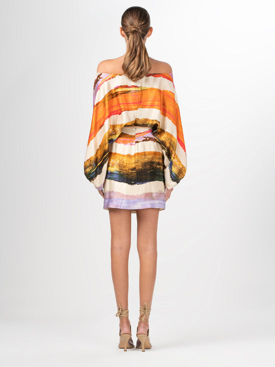 Silvia Tcherassi Vestido Manon Orange Orchid Abstract Stripes
