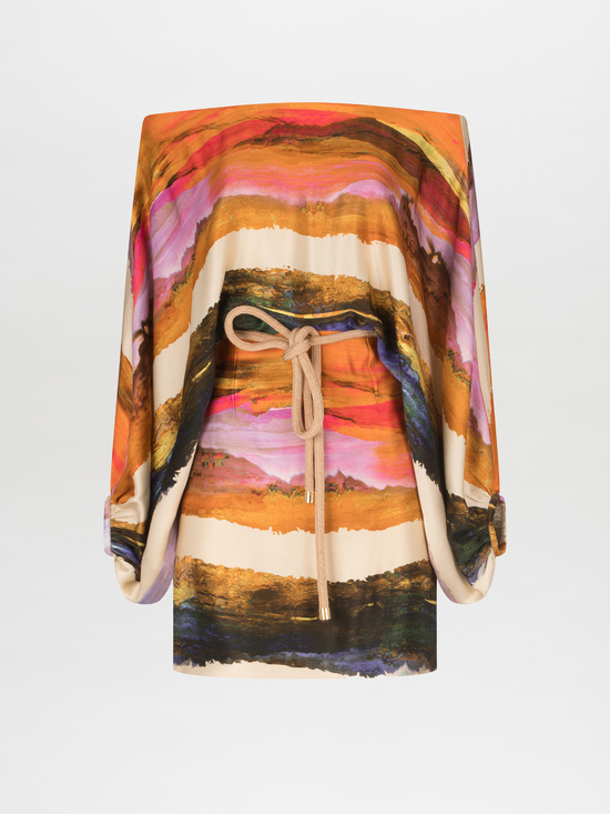 silvia tcherassi Vestido Manon Orange Orchid Abstract Stripes
