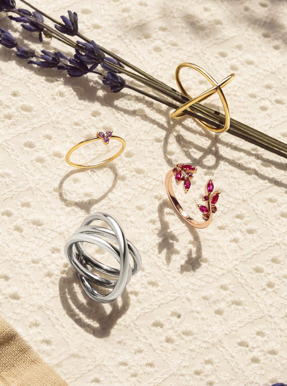 Singularu Anillo Buganvilla Raspberry Plata Baño Oro Rosa