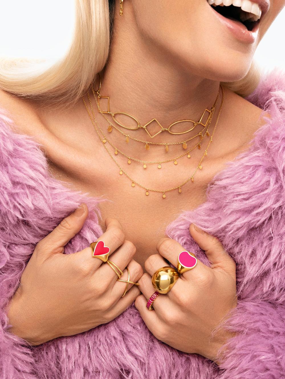 Singularu Anillo Signet Bean Neon Pink Enamel Baño Oro