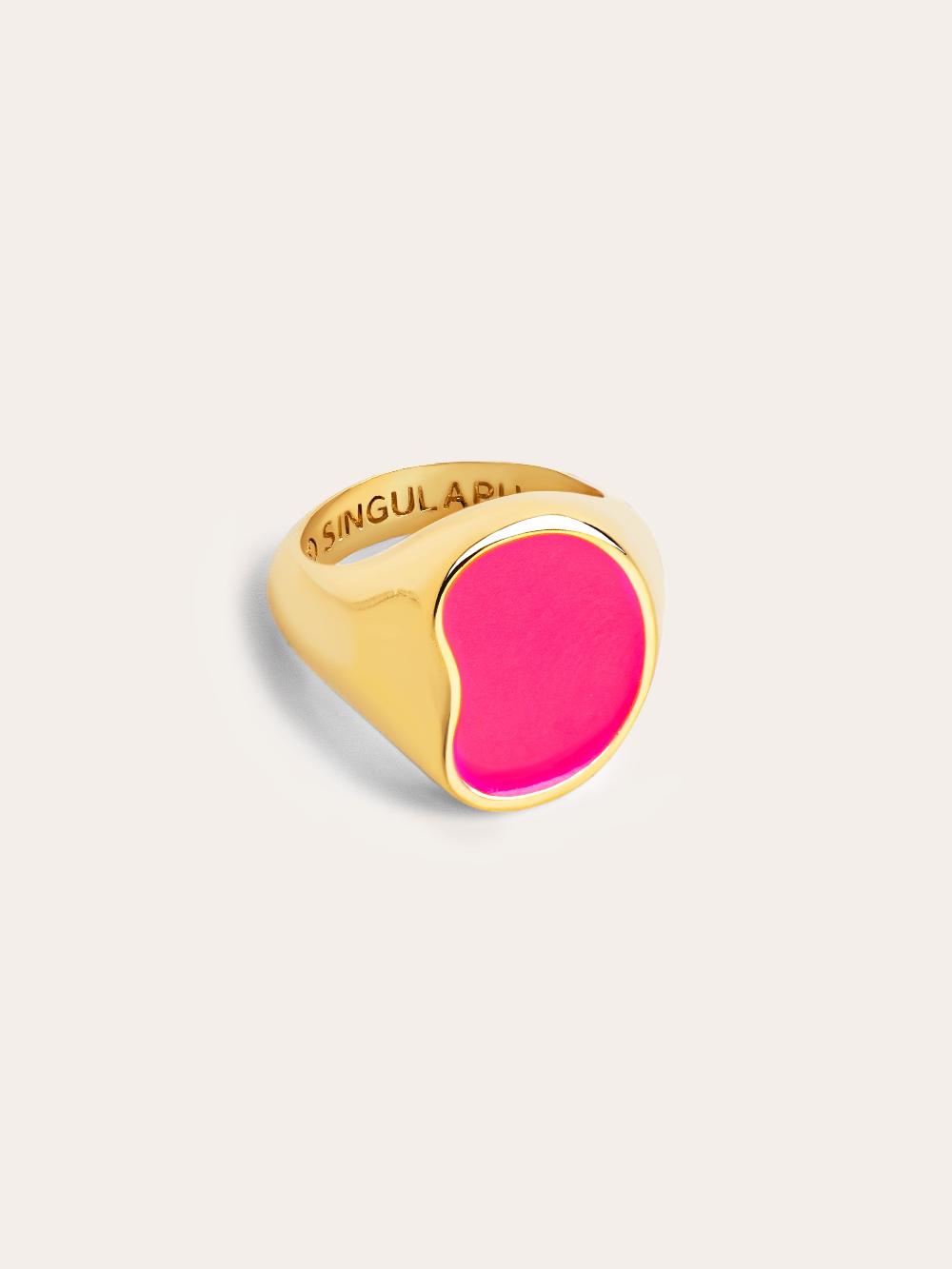 singularu Anillo Signet Bean Neon Pink Enamel Baño Oro