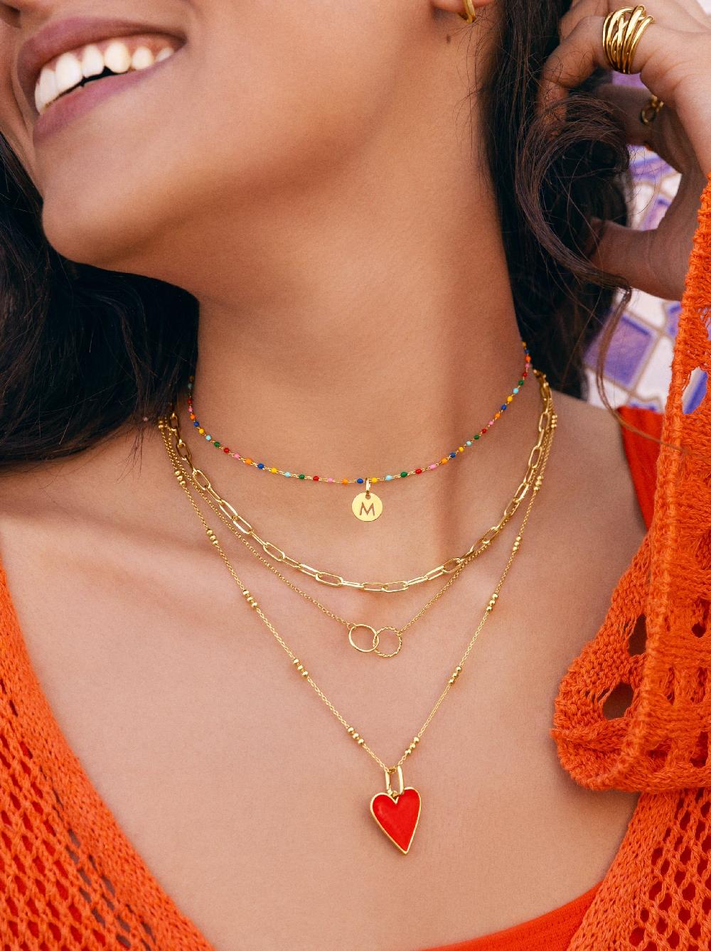 Singularu Collar Personalizado Colors Enamel Letter Plata Baño Oro