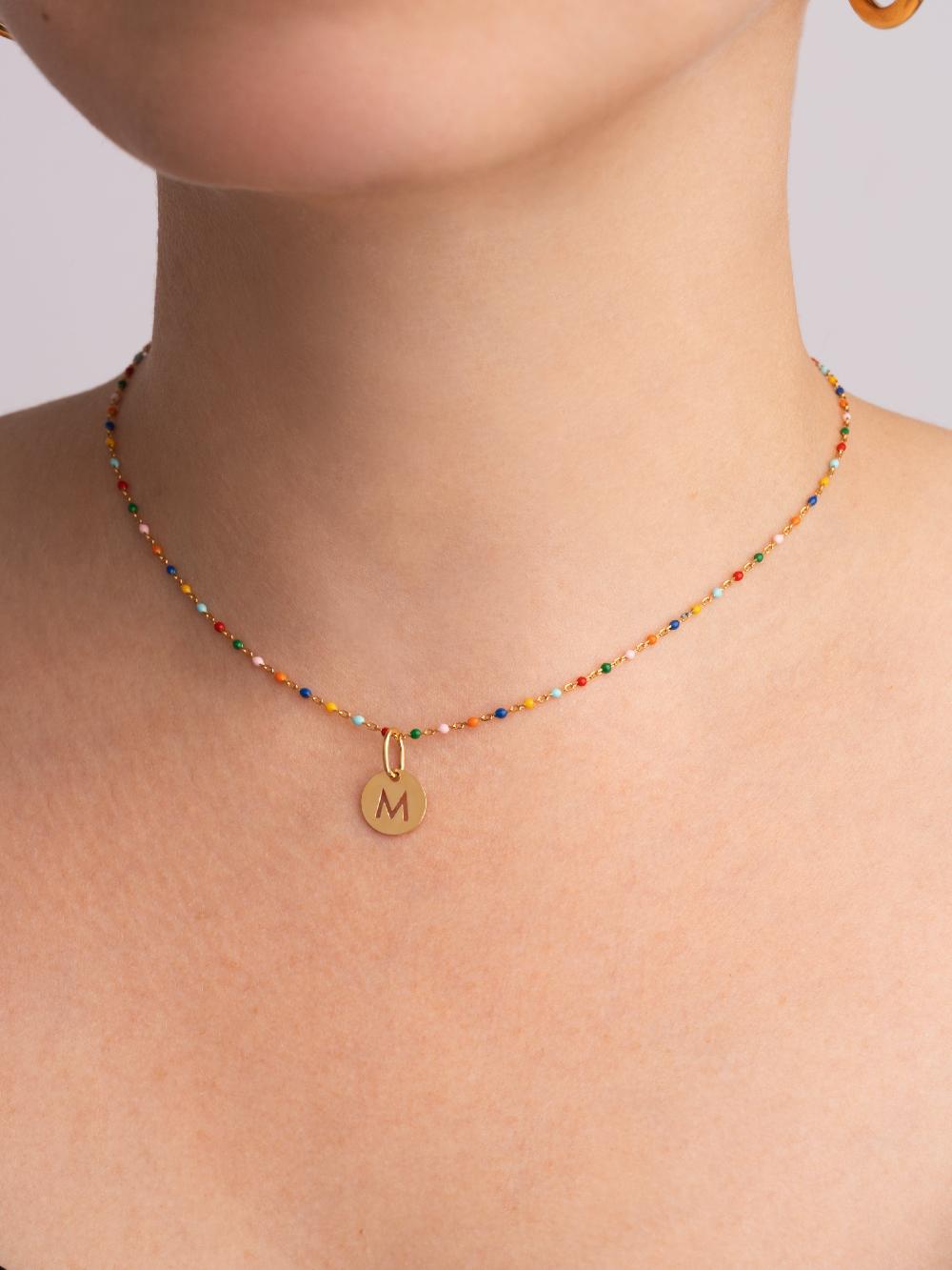 Singularu Collar Personalizado Colors Enamel Letter Plata Baño Oro