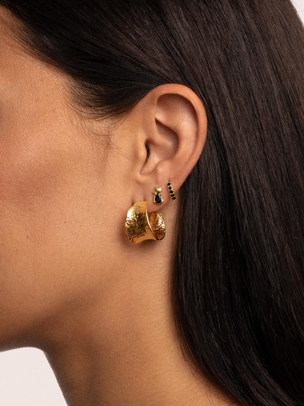 Singularu Pendiente Suelto Aro Cleo M Black Plata Baño Oro