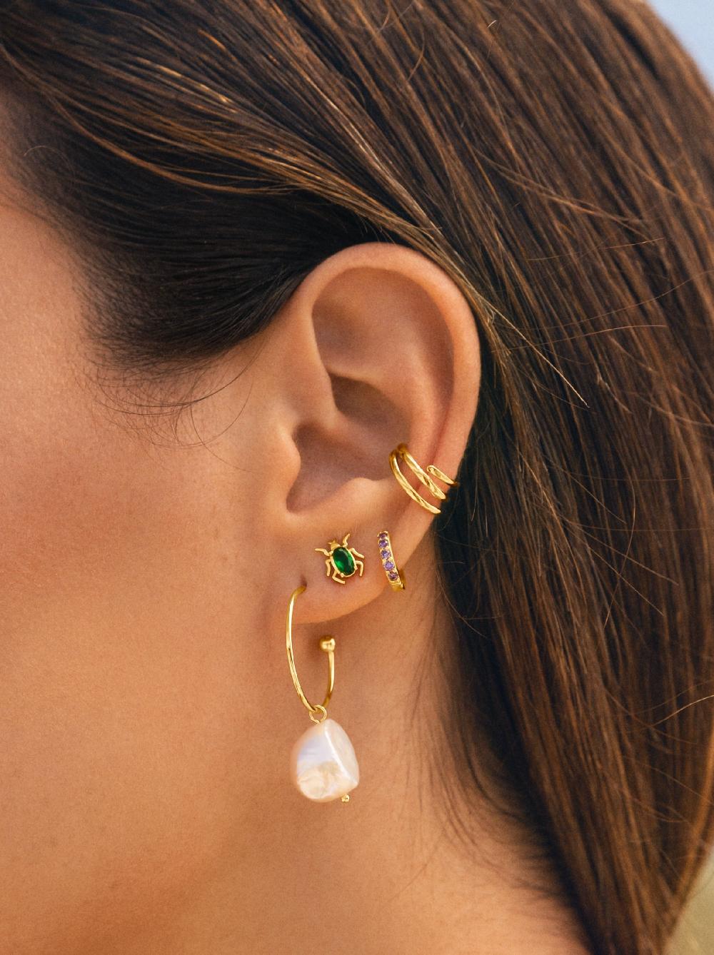 Singularu Pendiente Suelto Aro Cleo M Lavande Plata Baño Oro